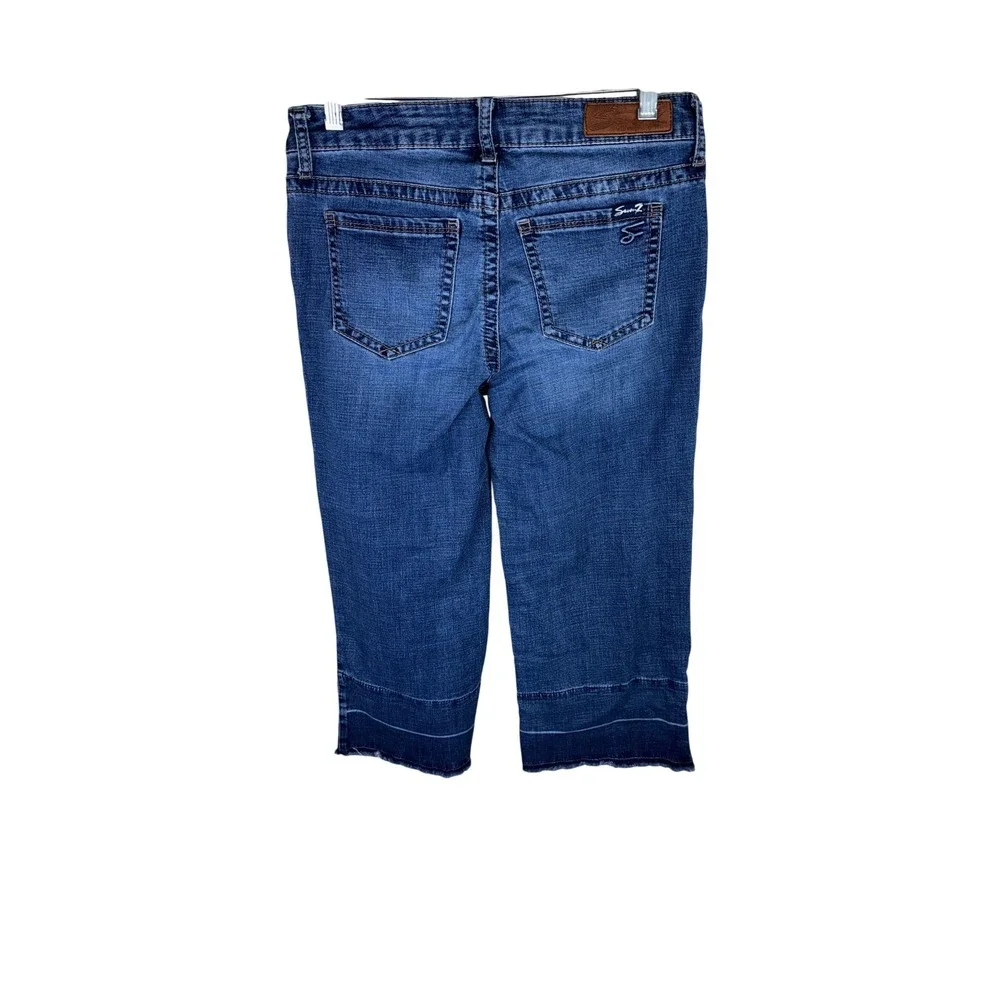 Seven7 Gaucho Crop Jeans Womens 6 Medium Wash Blue Denim Patch Pocket Stretch